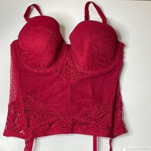 Dorina Red Lace Bustier With Garters. Excellent Used Condition.